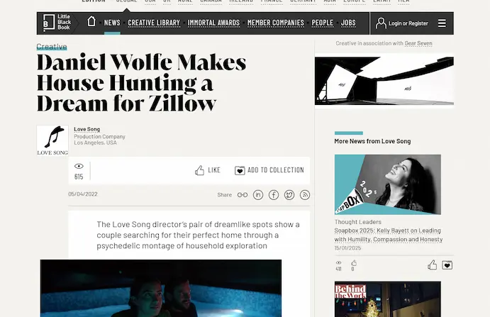Little Black Book's article on Zillow's ads, where Vujo participated as Commercial set decoration in Mexico
